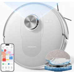 Proscenic Q8 Robot Vacuum Cleaner with Wiping Function 4200Pa 200min Vacuum Cleaner Robot Powerful Laser Navigation with 5 Maps, Control via App Alexa Siri IFTTT, for Floors, Carpets, Pet Hair, White