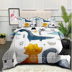 ZZXHG Duvet Cover 220 x 240 cm Dinosaur Cartoon Design Double Bed Microfiber Soft 4 Seasons Quilted Wavy Set with 1 Duvet + 2 Pillowcases 65 x 65 cm