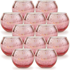 GoMDSA Pink Votive Candle Holder, Mercury Glass Tea Light Holder Set of 12, Glass Tea Light Holder for Wedding, Party, Home Decoration
