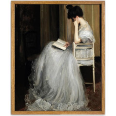 UPWOIGH Framed Vintage Wall Art, Farmhouse Portrait Poster, Jacques Émile Blanche The Reader, Rustic Victorian Print, Antique Oil Painting for Living Room, Bedroom, Office, 1 Pack