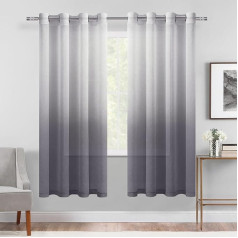 DWCN Faux Linen Grey Ombre Transparent Gradient Semi Voile Curtains for Bedroom Living Room Set of 2 52x63 Inch Drop
