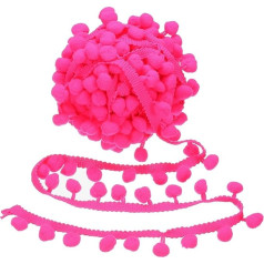 QUARKZMAN 10 Yards Pom Pom Trim Ribbon, 1 Inch Wide Fluorescent Pink Pom Pom Ball Fringe Trim Sewing Fringe Fabric Trim Ribbon for DIY Crafts Curtain Clothes Pillow Home Decoration