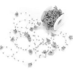 Imitation Pearl Beads Chain | 10M Ribbon Floral Blossom DIY Craft Material | Wedding Hair Accessories/Party Decor/Clothing Embellishment | Gold & Silver Color Options (Silver)