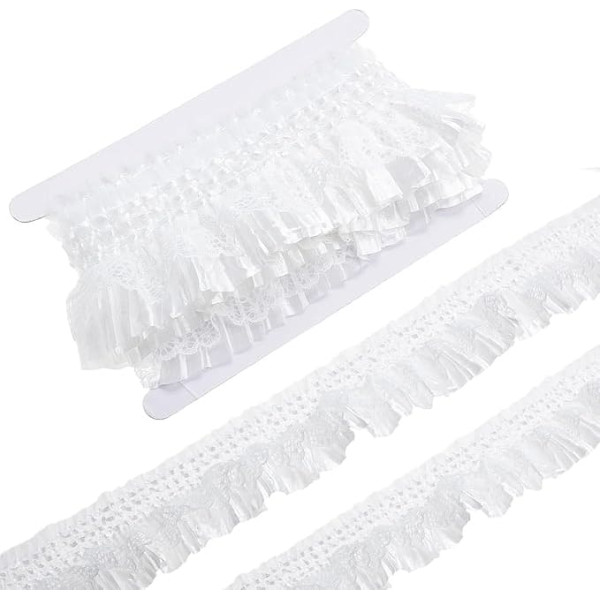 letsinstyle 5 Yards 2-Layer Elastic Ruffle Trim Stretchy Lace Ribbon with Ruffle Edge Tulle Trim for DIY Sewing Crafts Costumes Cushion Covers Embellishments