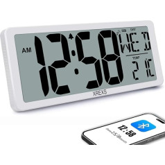 XREXS 13.4 Inch Digital Wall Clock, Automatic Time Calibration, Battery Operated, HD Display, with Calendar, Temperature, Alarm Clock and Timer, Ideal for Living Room, Kitchen, Gym, Classroom