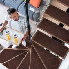YISUN Stair Mats, Non Slip 15 Pieces, Stair Treads Mats, Self-Adhesive, Stair Rug, Brown Rectangular, Outdoor Indoor Safety Stair Rug for Children, Elderly People and Pets, 20 x 65 cm