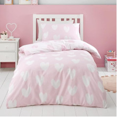 Catherine Lansfield Brushed Cotton Hearts Pink Reversible Duvet Cover Set With Pillow Case, rose