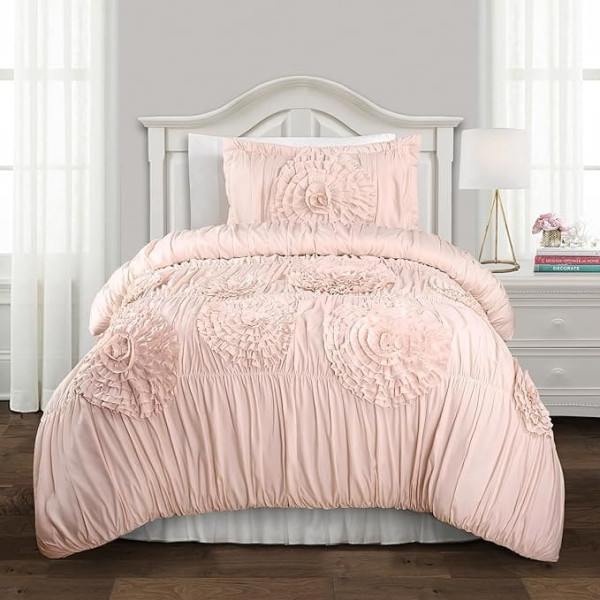 Lush Decor Serena Duvet Set, Polyester, Blush, Twin XL