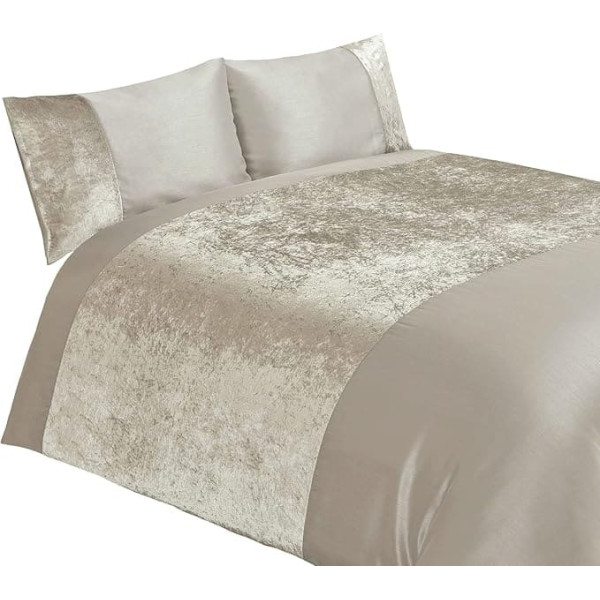 Luxury Crushed Velvet Panel Double Duvet Cover Set Natural
