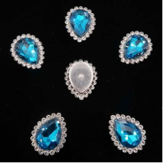 50pcs 4 Sizes Silver Crystal Rhinestone Claw Set Water Tear Sew On Rhinestone Wedding Dress DIY Trimming A5 Blue Zircon 6x8mm