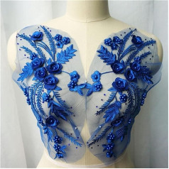 Patches for Clothing, Wedding Dress Decoration, 2 Pieces 3D Flower Tassel Beads, Embroidered Lace Fabric, Rhinestone Wedding Dress Appliques, Patches for Sewing Dresses (Color : Teal) (Color : Teal)