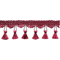 5,5 cm langer, eleganter Quasten-Fransenbesatz (Stil # TFSS0225) dunkelweinrot #E10 (dunkelburgunderrot), 9,5 m Vorteilspackung