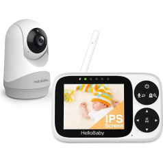 HelloBaby Baby Monitor with Camera, 3.2 Inch IPS Screen, Night Vision, Baby Monitor without WiFi, Pan, Tilt Zoom, Temperature Monitoring, 2-Way Audio, Lullaby, Alarm