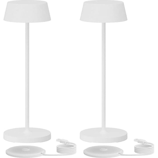 Klighten Pack of 2 Dimmable LED Battery Table Lamps, IP54 Waterproof, Wireless, Touch, Metal, Aluminium, Battery Operated Table Lamp, Outdoor Portable Table Lamp, Warm White Light, White