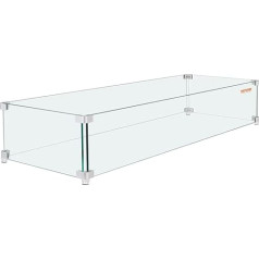 VEVOR Fire Pit Wind Protection, 38 x 10.5 x 6 Inch Glass Windscreen, Rectangular Glass Sign, 0.8 cm Thick Fire Table, Clear Tempered Glass Flame Protection, Steady Feet Tree Pit Guard for Propane, Gas