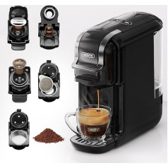 HIBREW Espresso Coffee Maker for Hot and Cold Drinks, Cold Infusion, Warm Gold, 5 in 1, Multi Capsules, Powder, Ground (Black)