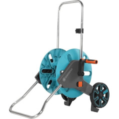 Gardena metal hose trolley 100: Sturdy, coated hose reel, angled hose connection, drip stop, hand crank.