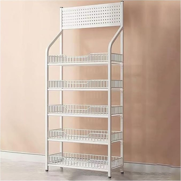 Supermarket Snacks, Large Snack Organiser Racks, Candy Display Rack, Snack Rack with 15 Hooks and Non-Slip Feet, All-Purpose Shelf for Pantry, Kitchen, Home Cinema (White, 50 x 27 x 165 cm)