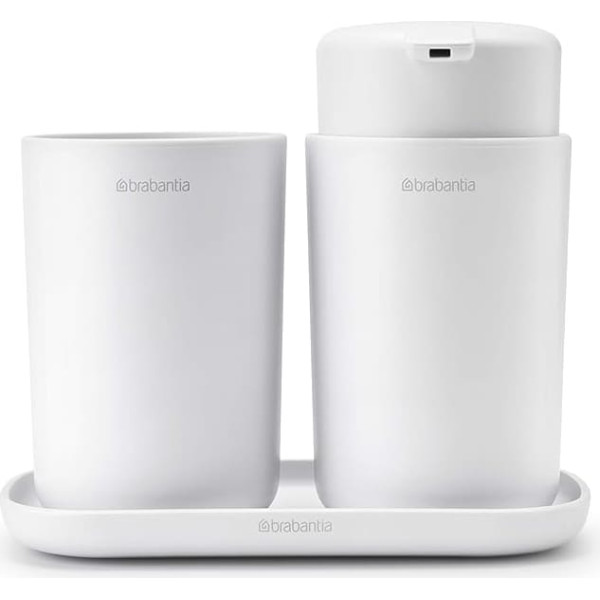 Brabantia Renew Collection Plastic Bathroom Set, White, Set of 3