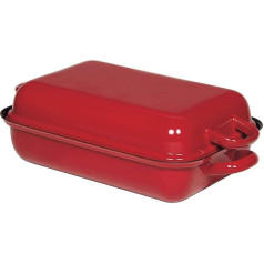 Riess, 0104-019 Frying Pan with Lid 32/22, Roasting Tray, Classic Colour Red, Length 32 cm, Width 22 cm, Height 11.6 cm, Enamel, Red/Black, Induction
