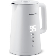 Berdsen Kettle Stainless Steel 1.7 L Capacity Temperature Selection Temperature Setting Warm Function Touch Panel 2200 Watt Double Wall Pirouette Base Water Cooker Quiet White