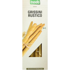 Byodo Sesame Grissini Rustico 100 g - Organic Mini Baguette Sticks Nutty Flavour, Extra Virgin Olive Oil, Handmade in Italy