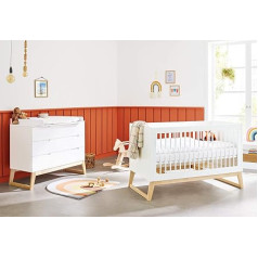 Pinolino Baby Room Furniture Saving Set for Nursery Bridge Wide Cot and Changing Table Scandinavian White