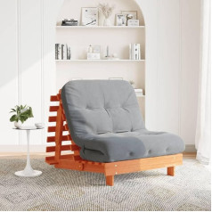 ‎Xichuzi Xichuzi Futon Sofa Bed with Mattress, Brown, 80 x 206 x 11 cm, Solid Pine Wood, Lounge Sofa, Sofas & Couches, Relax Sofa, Couch for Living Room - 846758
