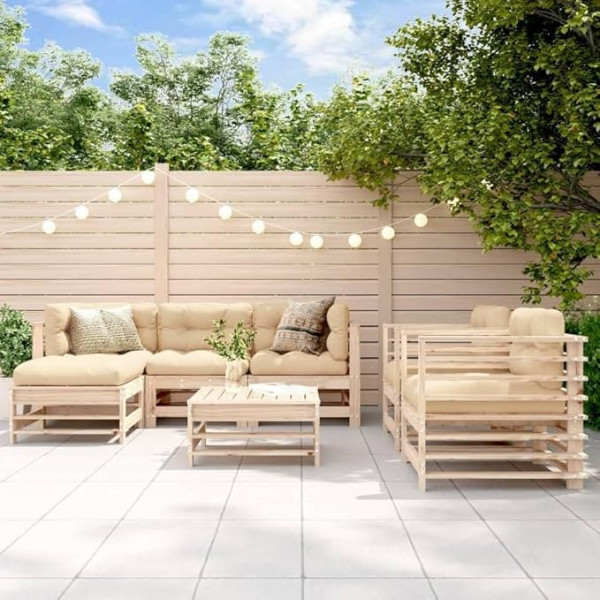 ‎Homgoday Homgoday Gartensofa-Set 7-teilig mit Kissen aus Massivholz, Set Schlafsofa Wohnzimmer Couch, modernes Sofaset für den Außenbereich für den Garten, Outdoor-Möbel w