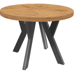 Dekori Möbel Pero Round Extendable Dining Room Table with Wooden Legs, Loft Style, Scandinavian, Diameter Variants: from 90 to 220 cm (Lancelot Oak / Black, 90/140 cm)