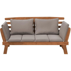 Beliani Garden Bench Wood Light Brown Adjustable Armrests Cushions Beige/Taupe Portici
