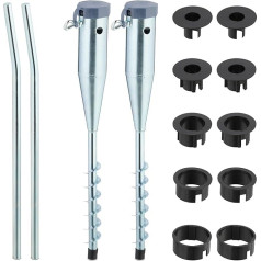 Relaxdays Ground Sleeve, Set of 2, Parasol & Rotary Airer, Screw-In, 25-55 mm Rod Thickness, Ground Spike, Silver/Grey