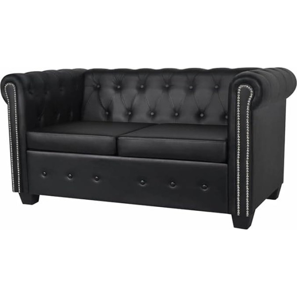 ‎Homgoday Homgoday Chesterfield Sofa 2 Seater Faux Leather Black Sofa for Living Room Modern Sofas Double Sofa Living Room Sofas