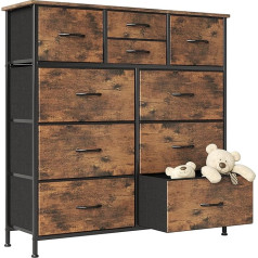 Mutun Wide Chest of Drawers with 10 Large Drawers, Storage Fabric Drawer Unit for Bedroom, Living Room, Cupboard, Entrance, Sturdy Metal Frame, 100 x 30 x 98 cm, Rustic Brown
