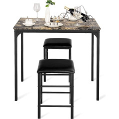 Fantask 3 Piece Dining Table Set for 2, Small Kitchen Table with 2 Faux Leather Backless Stools, Counter Height Table and Chair Set for Kitchen, Bar or Apartment, Space Saving Design