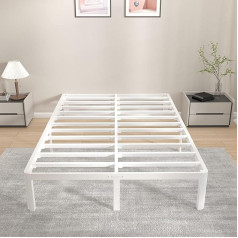 ‎Kvlkbv KVLKBV Metal Bed Frame Bed Frame 140 x 200 cm with Slatted Frame - Height 35.5 cm with Storage Space Under Bed - Easy to Assemble and Stable - for Bedroom Guest Room Single Room - White