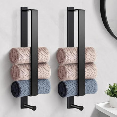 Rylifeogi 2 x Hand Towel Holder, Black, Guest Towel Holder, No Drilling, Towel Holder, Self-Adhesive, Stainless Steel, 43.5 cm, Towel Rail with Hooks
