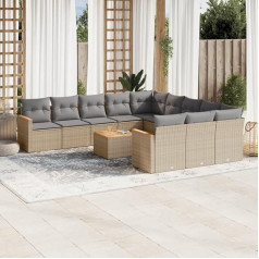 ‎Homgoday Homgoday Gartensofa-Set 12-teilig mit Kissen in Beige, Polyrattan-Mischung, Sofas für den Außenbereich, Gartenmöbel-Set für den Außenbereich, B1