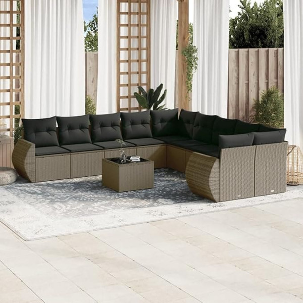 ‎Homgoday Homgoday Gartensofa-Set 11-teilig mit Kissen aus Polyrattan grau, Möbel Set Schlafsofa Wohnzimmer Couch, Set Sofa für den Außenbereich für den Garten, Outdoor-Möbel Typ3221921
