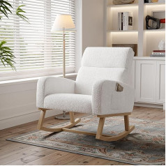Aonyaybm Rocking Chair, Scandinavian Nursing Chair, Scandinavian Armchair, Leisure and Rest, Made of Fabric with Wooden Legs Metal for Living Room, Bedroom (White)