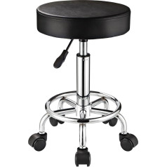 Fnzir Adjustable Stool with Wheels Round Rolling Stool for Spa Salon Massage Office Chair (Black)