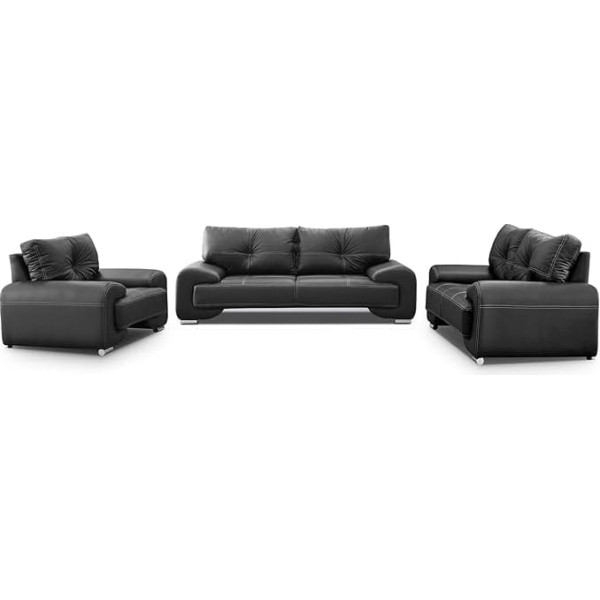 Yaco Mars Meble Big-Sofa OME_321 Omega Upholstered Set 3+2+1 Sofa Living Room Sofa Set 3-Piece Couch (Black), 225 x 98 x 88 cm, 185 x 98 x 88 cm, 128 x 98 x 88 cm