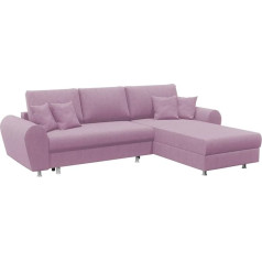 Forniro 24 Luis Corner Sofa with Sleep Function and Bed Box - Sofa with 3 Seat Cover - L-Shape Universal Sofa Bed - Modern Couch - 270 x 195 x 85 cm - Pink