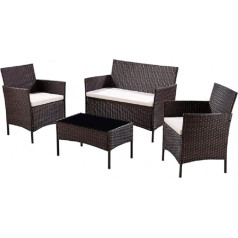 Home Detail Rattan Garden Furniture 4-Piece Patio Set with Rattan Garden Table and Garden Chairs, Garden Bistro Set for 4, with Optional Rattan Garden Furniture Cover (Dark Brown + Cover)
