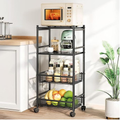 Sayzh Kitchen Storage Unit, 4 Tier Storage Units with Removable Baskets and 4 Wheels, Adjustable Metal Shelf/Spice Rack/Microwave Rack Stand for Kitchen Storage
