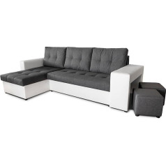 Nawstol - Leon Corner Sofa with Sleep Function and Bed Box - Modern Sofa for Living Room - Can be Mounted Left / Right (Grey + White Faux Leather)