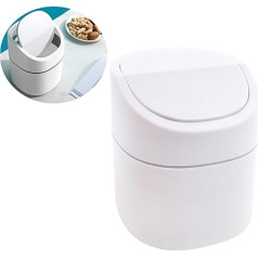 Tulebolian White Table Waste Bin, 2 L Mini Desktop Rubbish Bin, with Lid, Household, Kitchen, Desk Waste Paper Bin, Covered Shelf and Cleaning Container