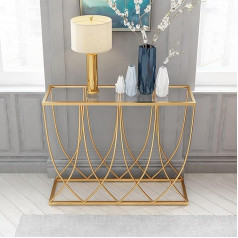 Hswoyea Console Table, Gold Entrance Table, Modern Console/Accent Table with Metal Legs, Glass and Faux Marble Top, Vintage Foyer Table for Entrance, Living Room (Color : Style 2, Size : 100x30x)