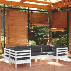 ‎Homgoday Homgoday 6-teiliges Gartensofa-Set mit weißen Kissen aus Kiefernholz, Outdoor-Sofas für den Garten, Set für den Außenbereich, Gartenmöbel-Set xx