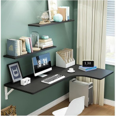 Guoglz Wand Montierter Klapptisch Herunterklappbarer Schreibtisch Schwimmender Schreibtisch Balkonhängetisch Umwandelbarer Tisch (Black,70 * 50 * 30cm)